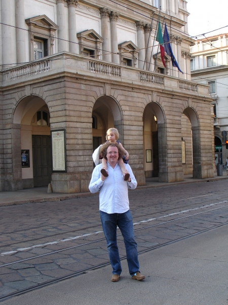 The conductor with daughter Alma outside La Scala in Milan.