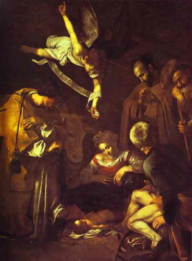 "Nativity with Saints Francis and Lawrence." Caravaggio,  1609.
