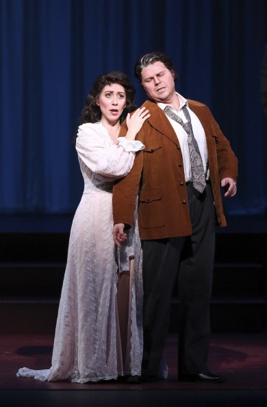 Eleni Calenos as Antonia and Christopher Bengochea as Hoffmann in Palm Beach Opera's production of Offenbach's "The Tales of Hoffmann."
