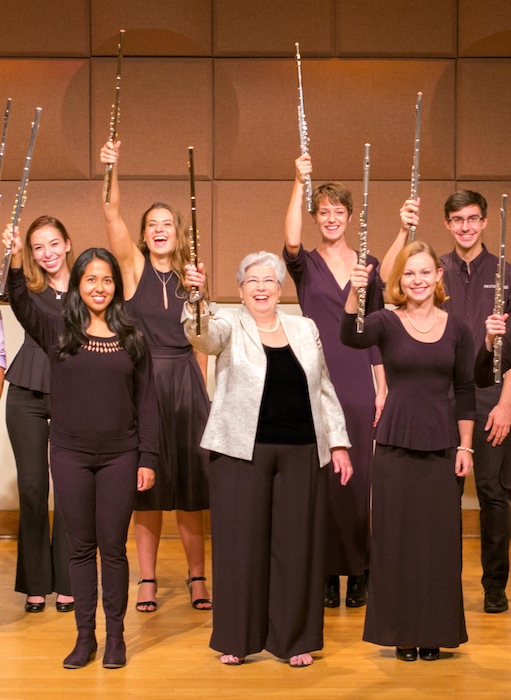 Trudy Kane (center) and the Frost Flute Ensemble performed Tuesday night at Gusman Concert Hall.
