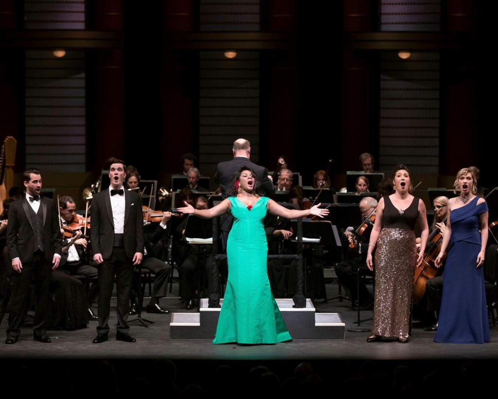 Denyce GRvaes (center) performed with Pam Beac h Opera young artists in a concert Tuesday night at the Kravis Center in West Palm Beach. Photo: xxx